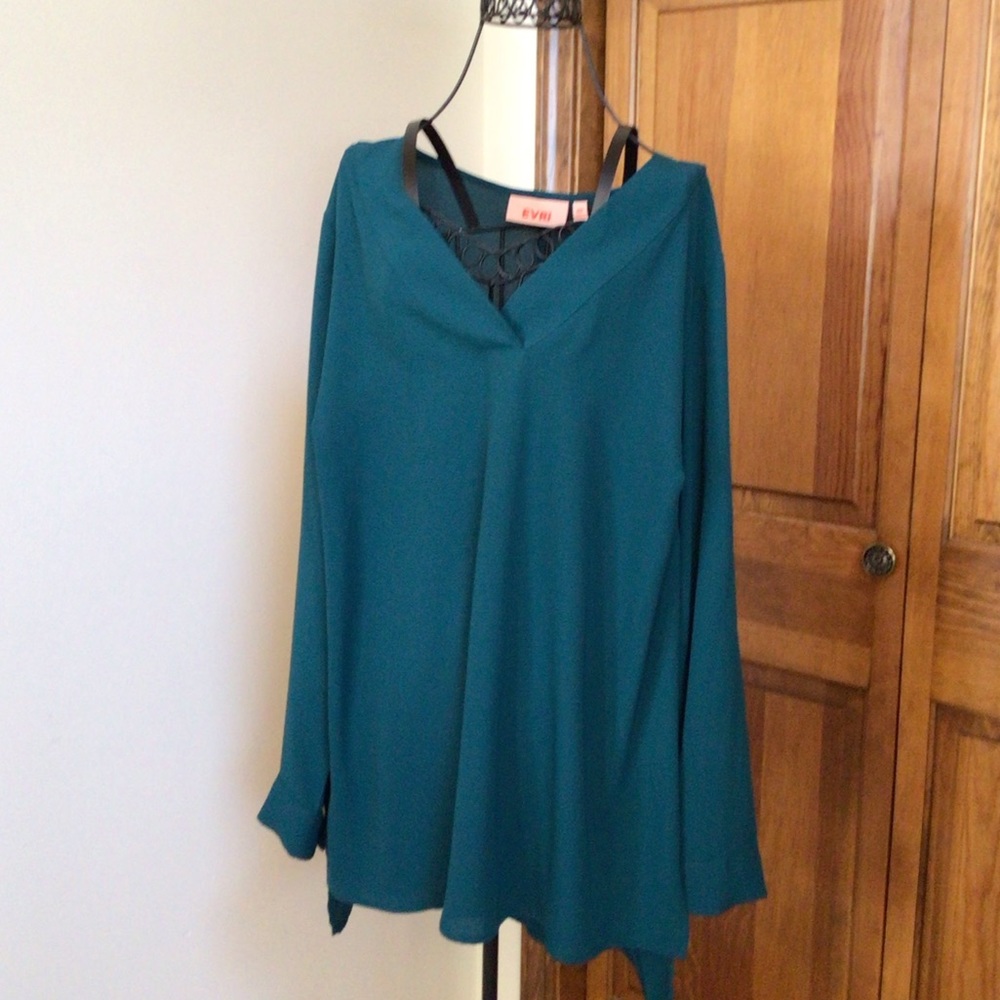 Evri X2 1 Emerald Green and 1 black/White Stripe long sleeve blouse size 0X - Picture 3 of 11